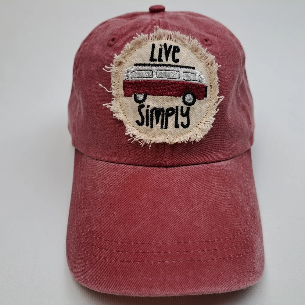 VW Bus Embroidered Frayed Patch Women's Hat Cap Washed Relaxed Cotton  Adjustabl